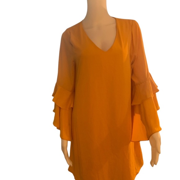 Gianni Bini Mustard Yellow Flounced Sleeve Short Dress Size Large - Picture 2 of 12